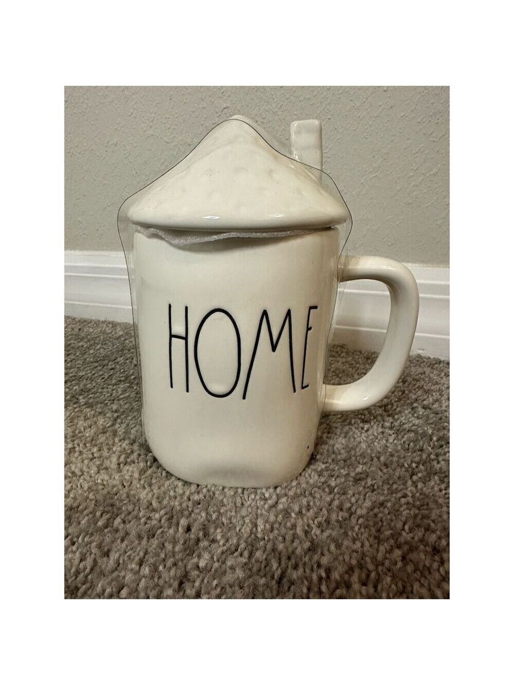 Rae Dunn HOME Ceramic Coffee Mug with Figural Roof Lid White
